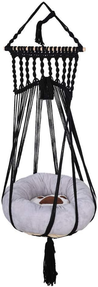 Bohemian Macrame Cat Hammock Bed in Black