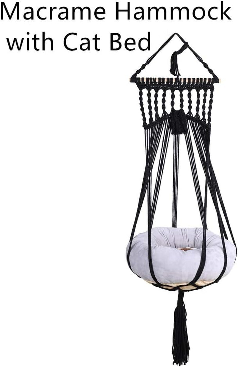 Bohemian Macrame Cat Hammock Bed in Black