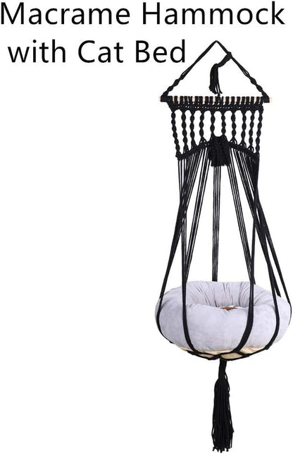 Bohemian Macrame Cat Hammock Bed in Black