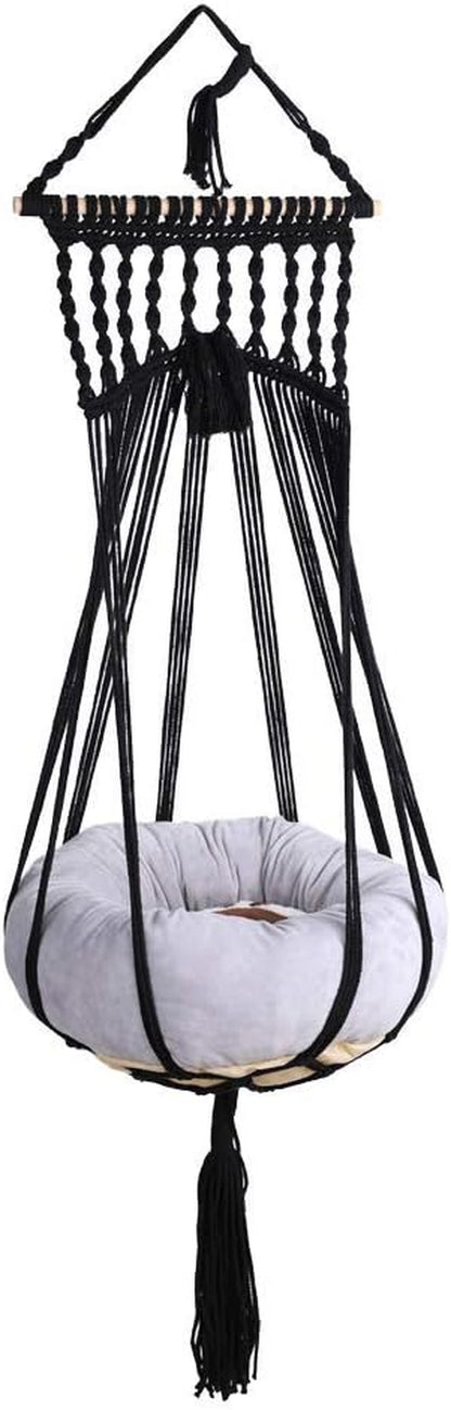 Bohemian Macrame Cat Hammock Bed in Black