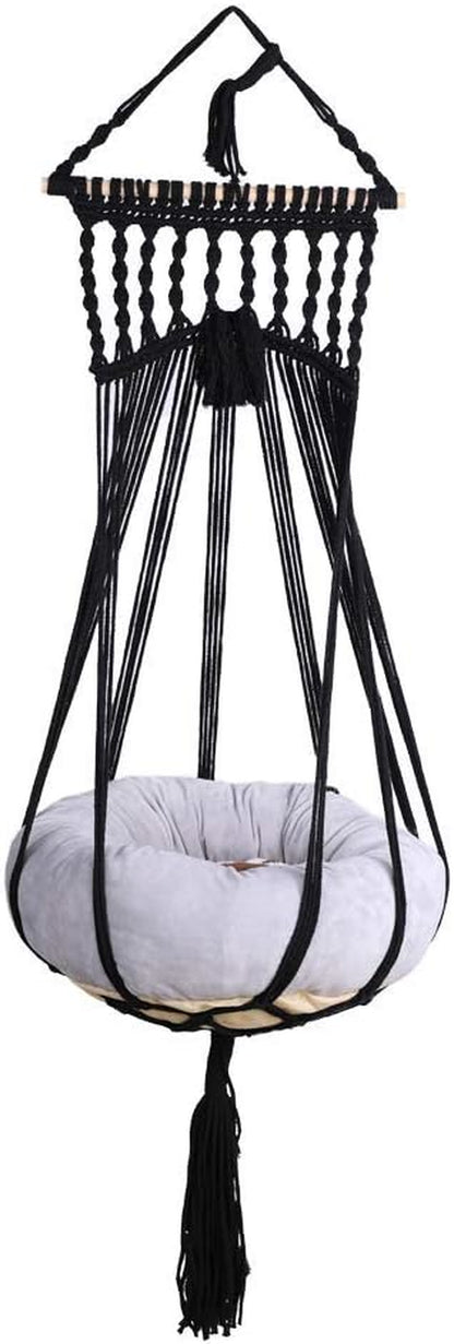 Bohemian Macrame Cat Hammock Bed in Black