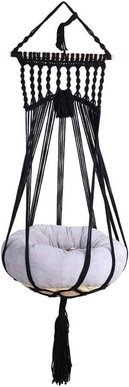 Bohemian Macrame Cat Hammock Bed in Black