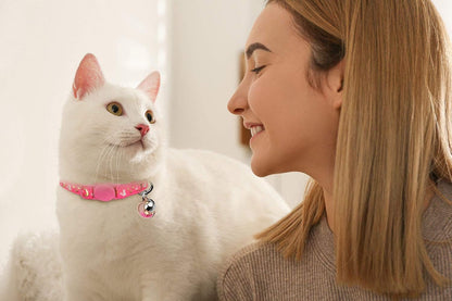 Set of 2 Adjustable Breakaway Cat Collars with Bell, Glow in the Dark Moons and Stars Design, Safe for Kittens (Purple & Pink)